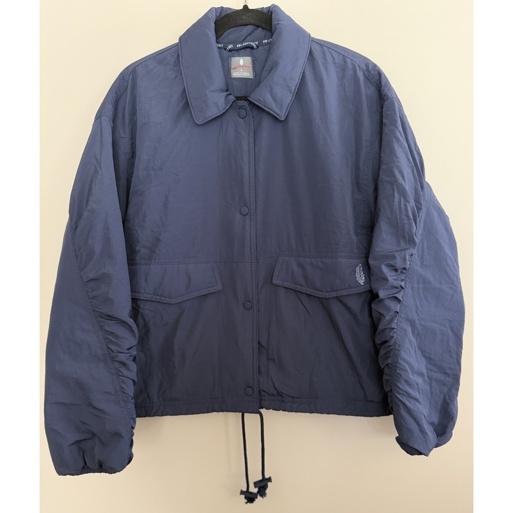 Free People Movement Off The Bleachers Coaches Jacket Navy Blue Women's Small